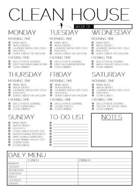 House Cleaning Cleaning Schedule For House